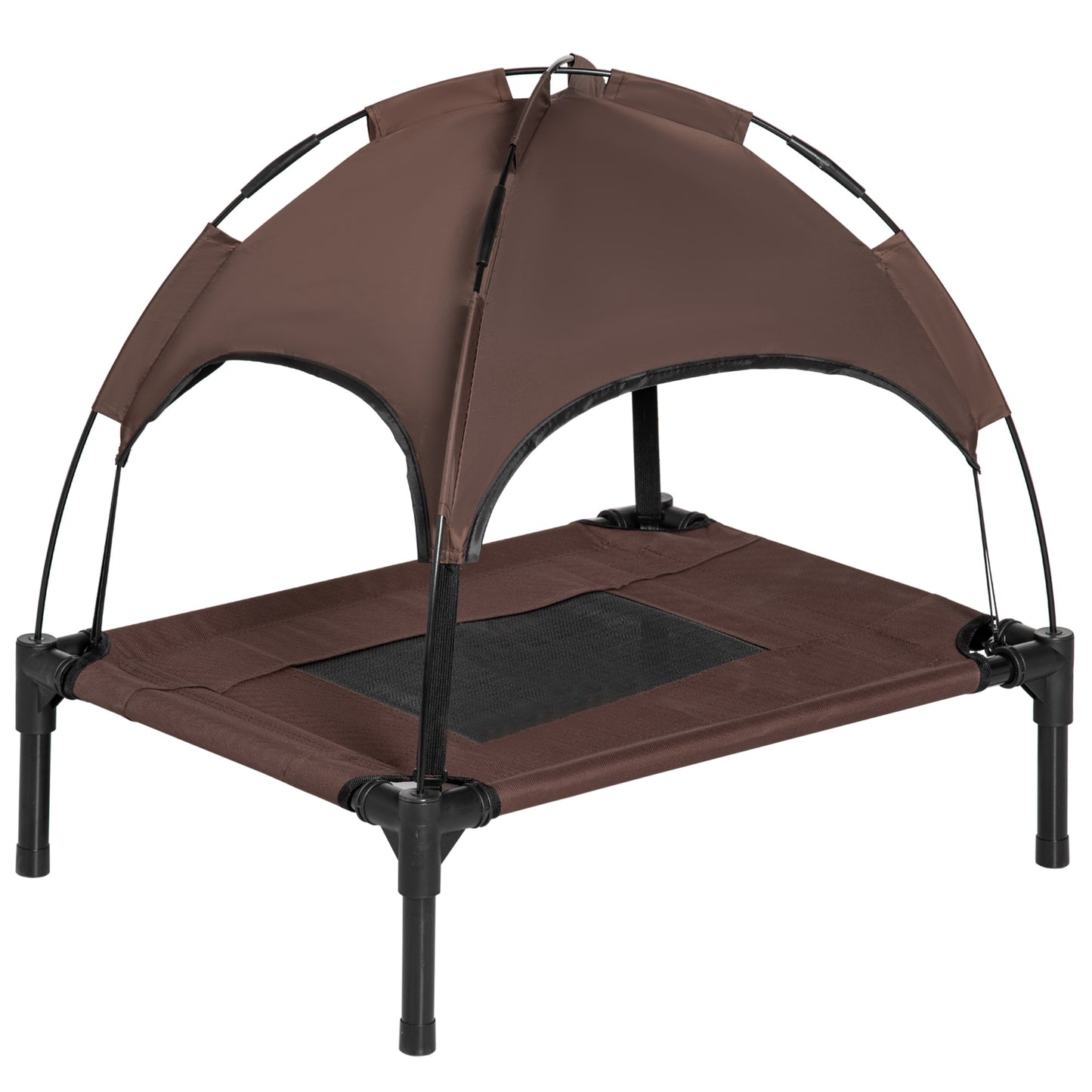 PawHut Cama Elevada para Mascotas Portátil con Toldo Extraíble Tela Transpirable al Aire Libre para Interior y Exterior 61x46x62 cm Café