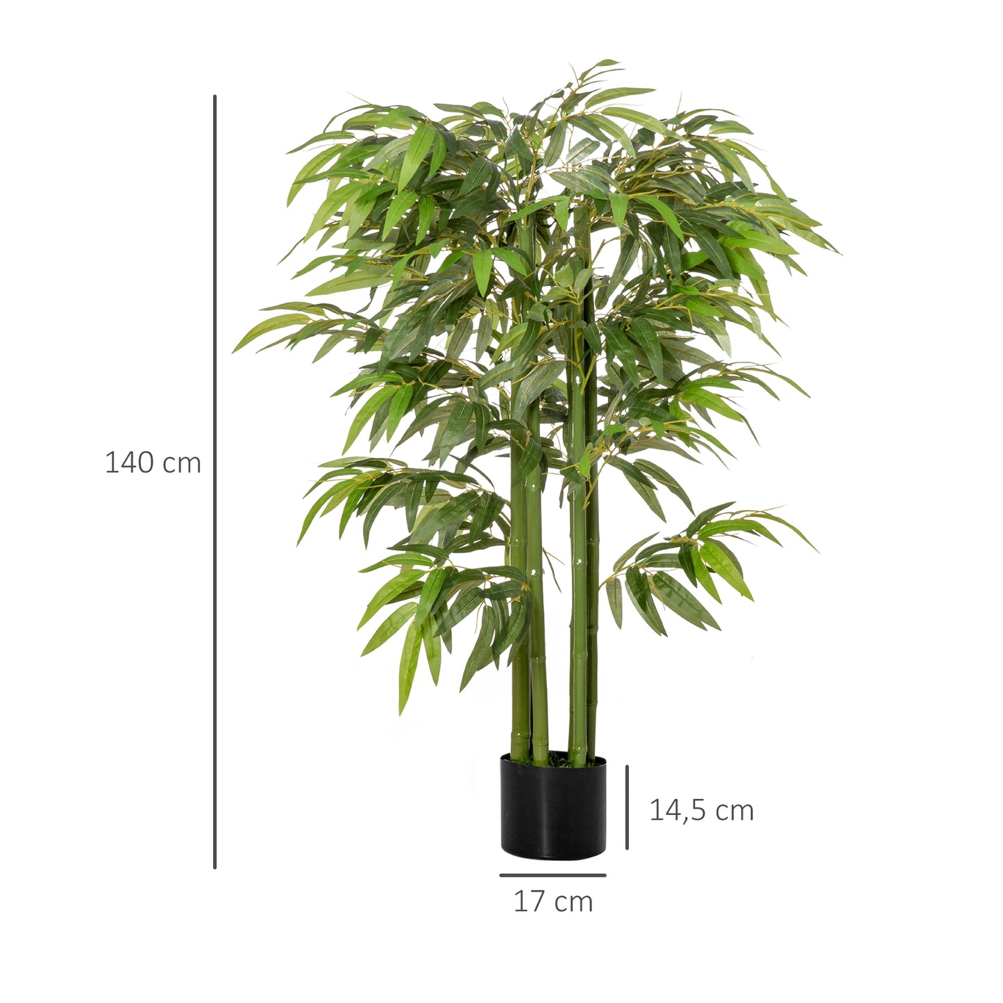 HOMCOM Bambú Artificial 140 cm con Maceta y Cañas Realistas Árbol Sintético Interior para Decoración de Hogar Oficina Interior Verde