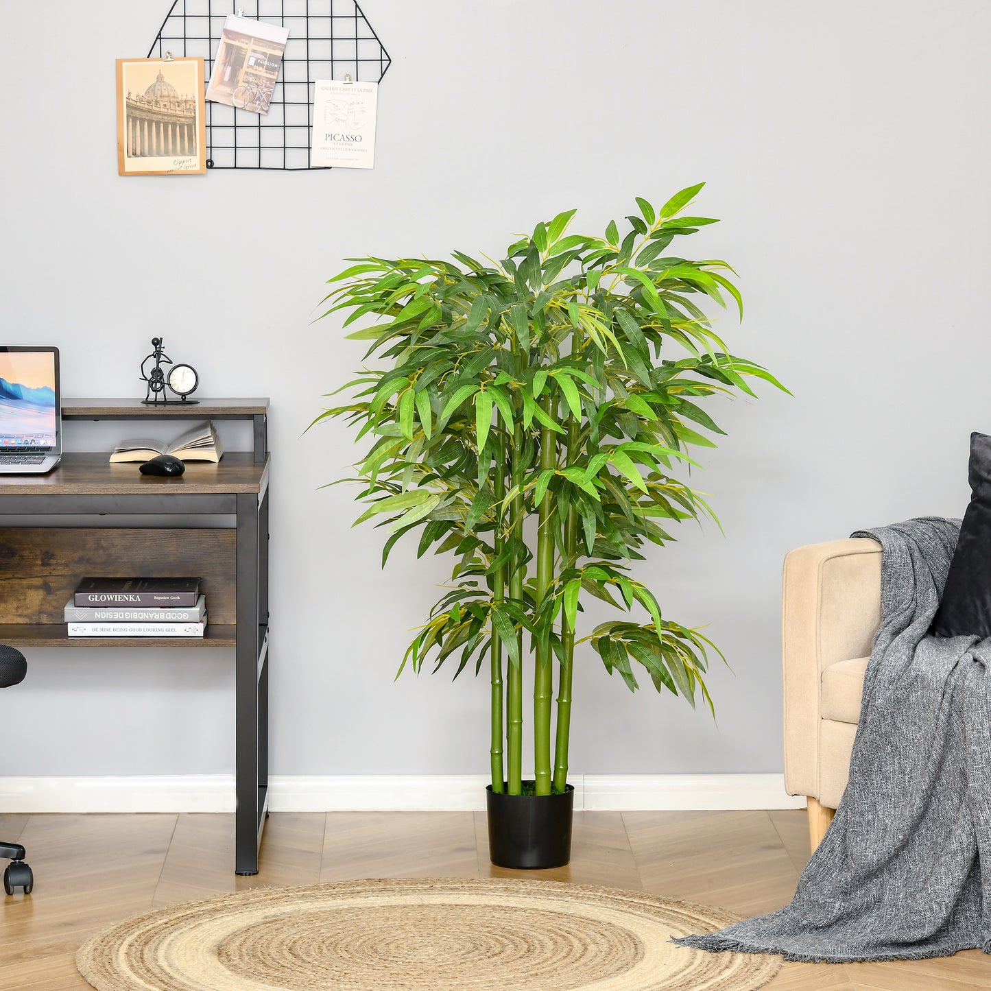 HOMCOM Bambú Artificial 140 cm con Maceta y Cañas Realistas Árbol Sintético Interior para Decoración de Hogar Oficina Interior Verde