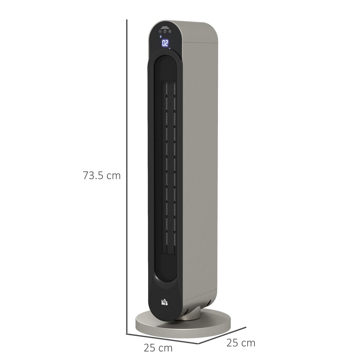 HOMCOM Calefactor Cerámico de Torre 1100/2200W Calentador Vertical con Mando a Distancia Pantalla LED Temporizador de 12H Termostato 3 Modos y Oscilación para 20-25 m² Ø25x73,5 cm Plata y Negro