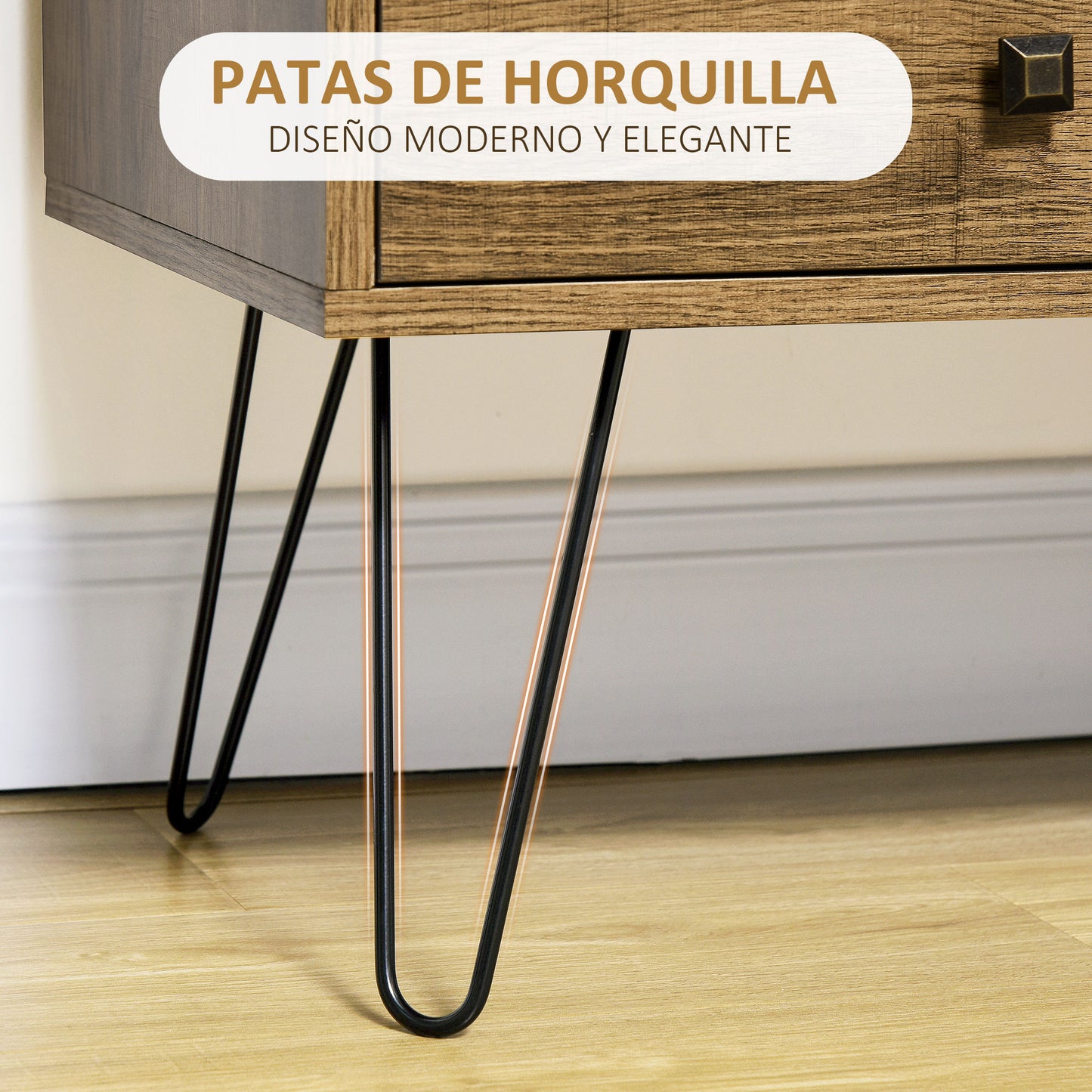 HOMCOM Cómoda con 4 Cajones Cajonera de Madera con Puerta Estante Ajustable y Patas de Metal para Salón Dormitorio Cocina 79x39x86 cm Marrón