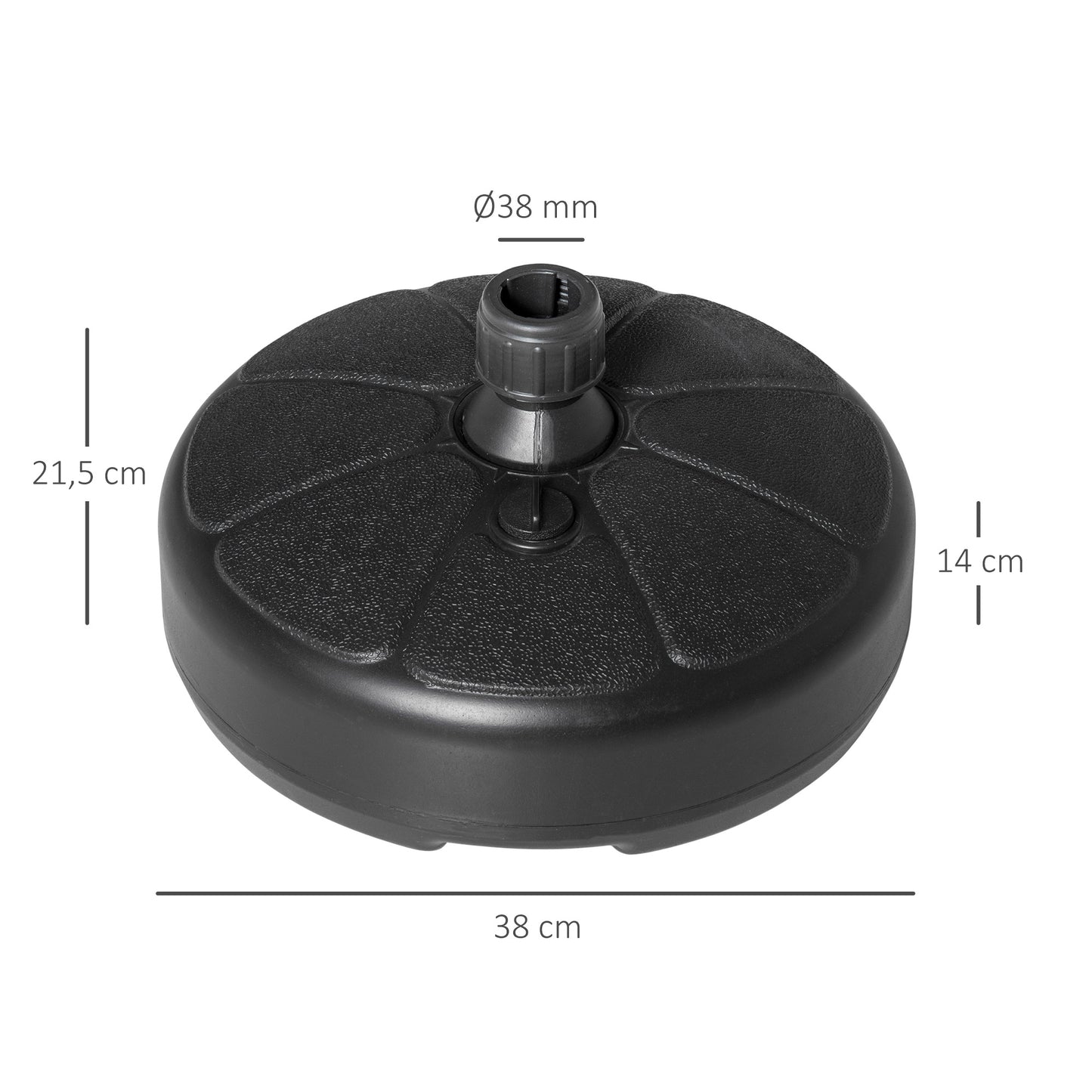 Outsunny Base de Sombrilla Rellenable de Agua 13 kg o Arena 19 kg Soporte de Parasol Redondo Apto Postes de Ø32-38 mm para Jardín Patio Terraza Ø38x21,5 cm Negro