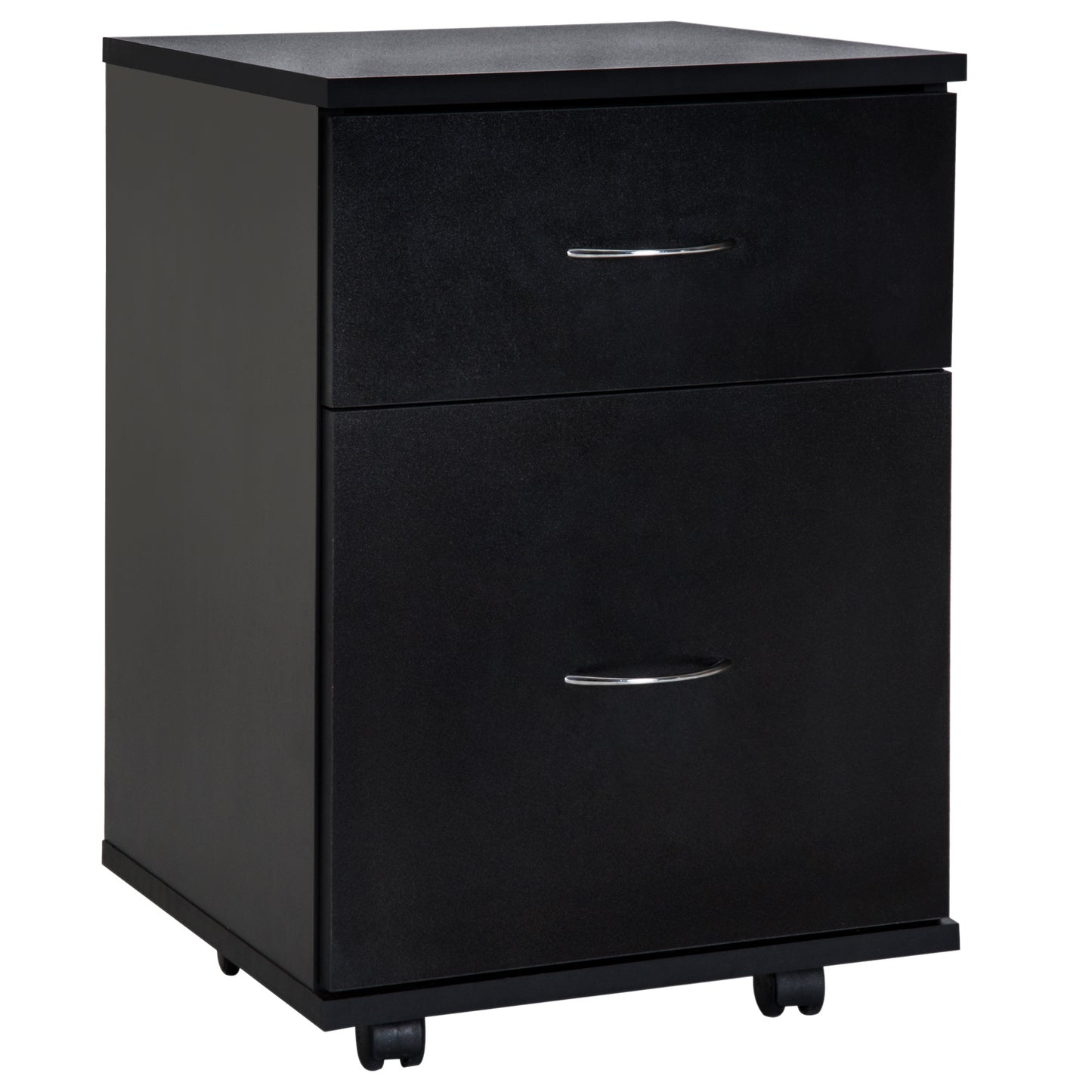 HOMCOM Cajonera de Oficina y Hogar tipo Archivador de Madera Móvil con Ruedas y 2 Cajones 41x39x58cm Negro