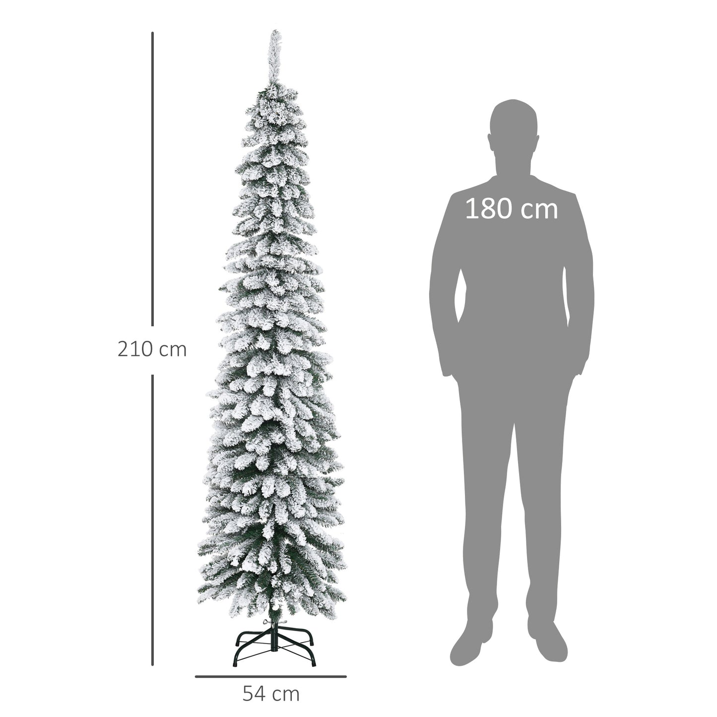 HOMCOM Árbol de Navidad Artificial 210 cm con Nieve Ignífugo con 490 Ramas Hojas de PVC Base Plegable y Soporte Metálico Decoración Navideña para Interiores Verde