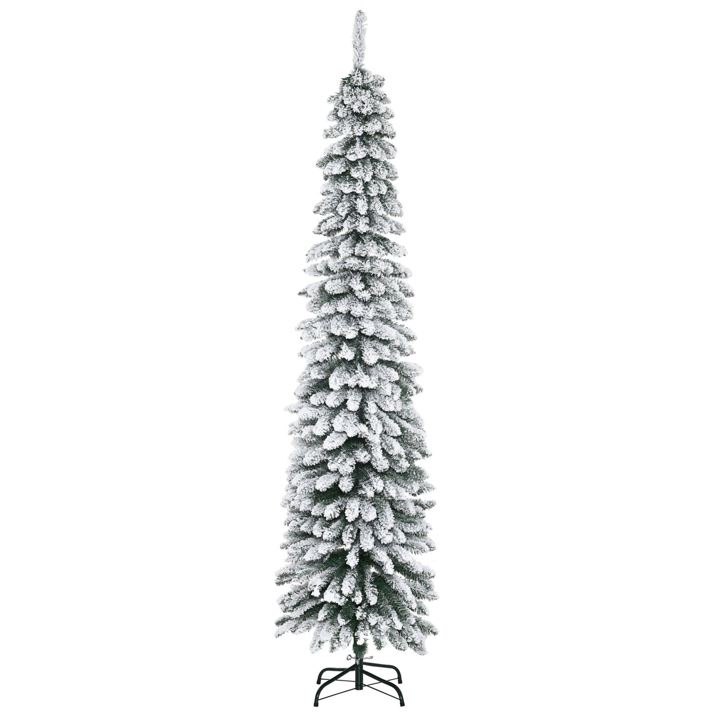 HOMCOM Árbol de Navidad Artificial 210 cm con Nieve Ignífugo con 490 Ramas Hojas de PVC Base Plegable y Soporte Metálico Decoración Navideña para Interiores Verde