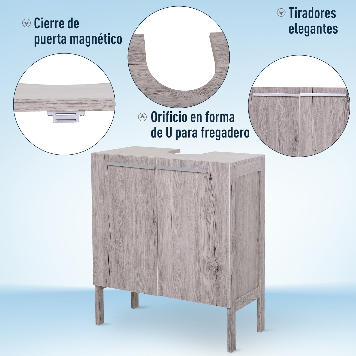 kleankin Mueble Bajo de Lavabo para Baño Compacto con 2 Puertas de Armario 60x30x70 cm