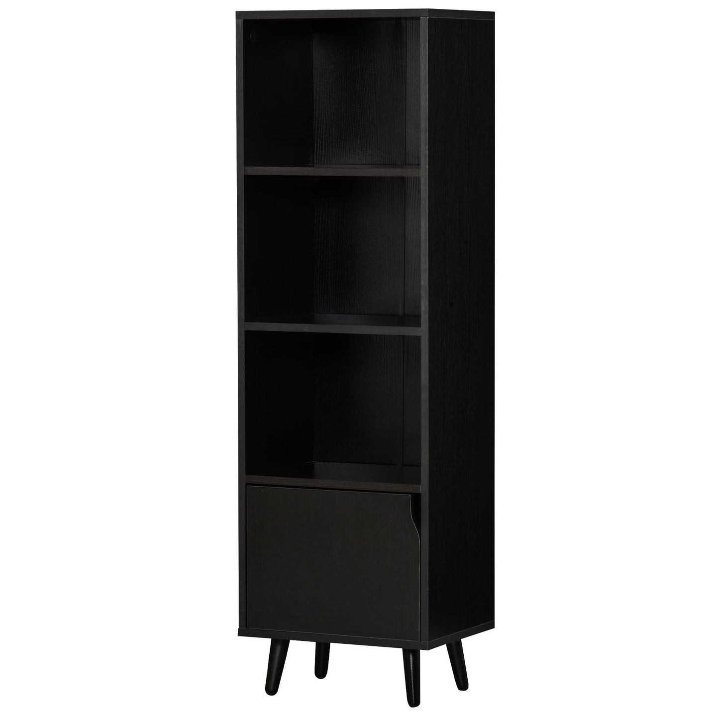 HOMCOM Estantería para Libros con 3 Estantes Abiertos y Cajón Librería Moderno para Almacenamiento Juguetes CDs Plantas 40x30x129,5 cm Negro