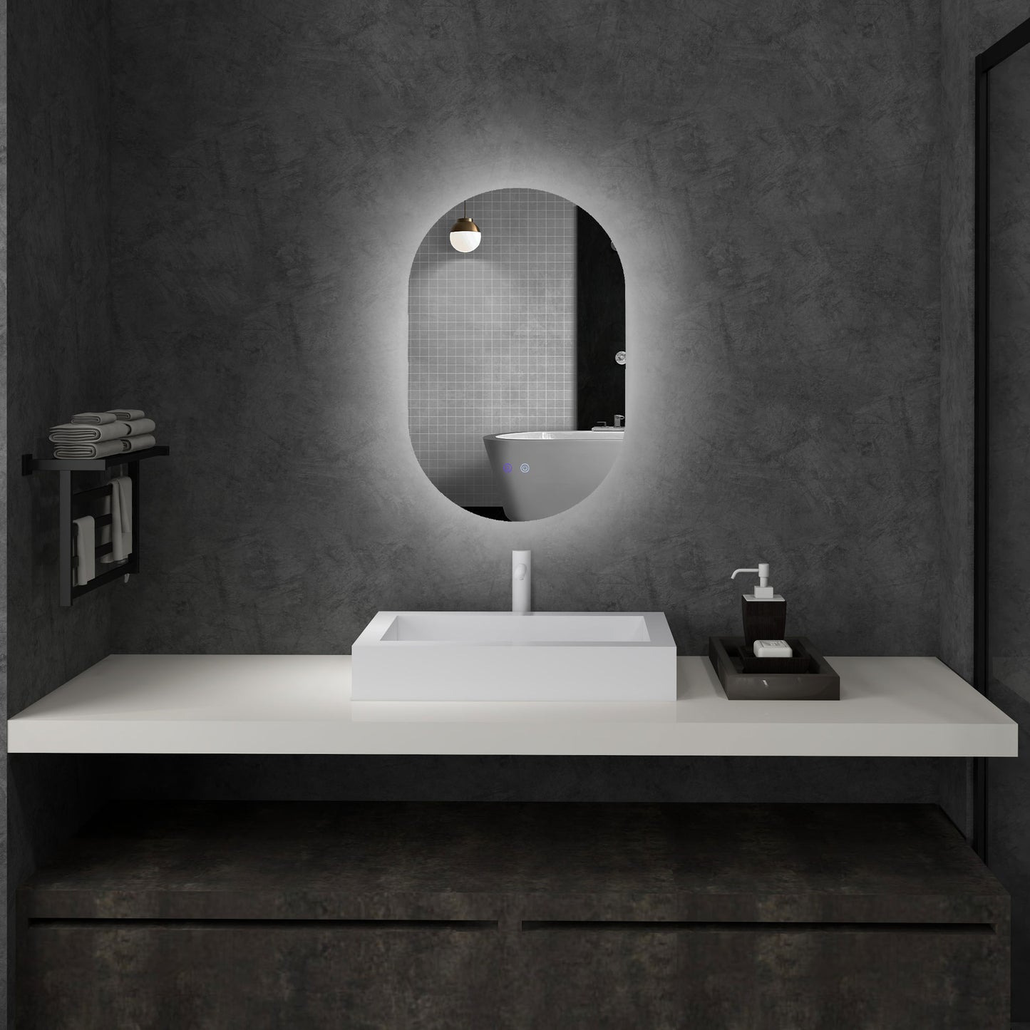 kleankin Espejo de Baño con Luces LED 81x51 cm Espejo de Pared con 3 Colores Ajustables Decoración Acrílica Función Antivaho Interruptor Táctil IP44 Horizontal o Vertical Plata