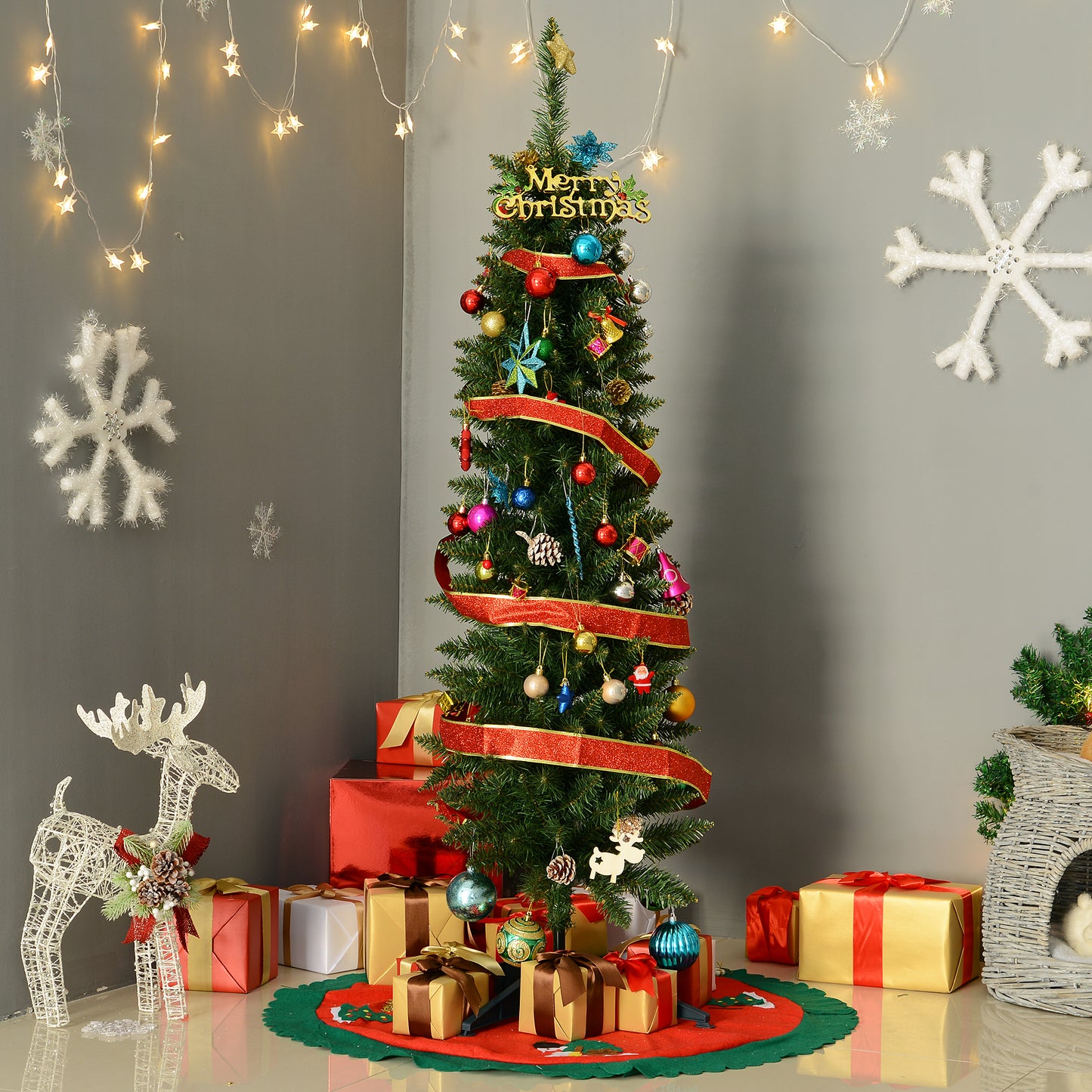 HOMCOM Árbol de Navidad Artificial 150 cm Ignífugo con 294 Puntas de Rama PVC y Soporte de Metal Decoración Navideña para Interiores Fácil de Montar Verde