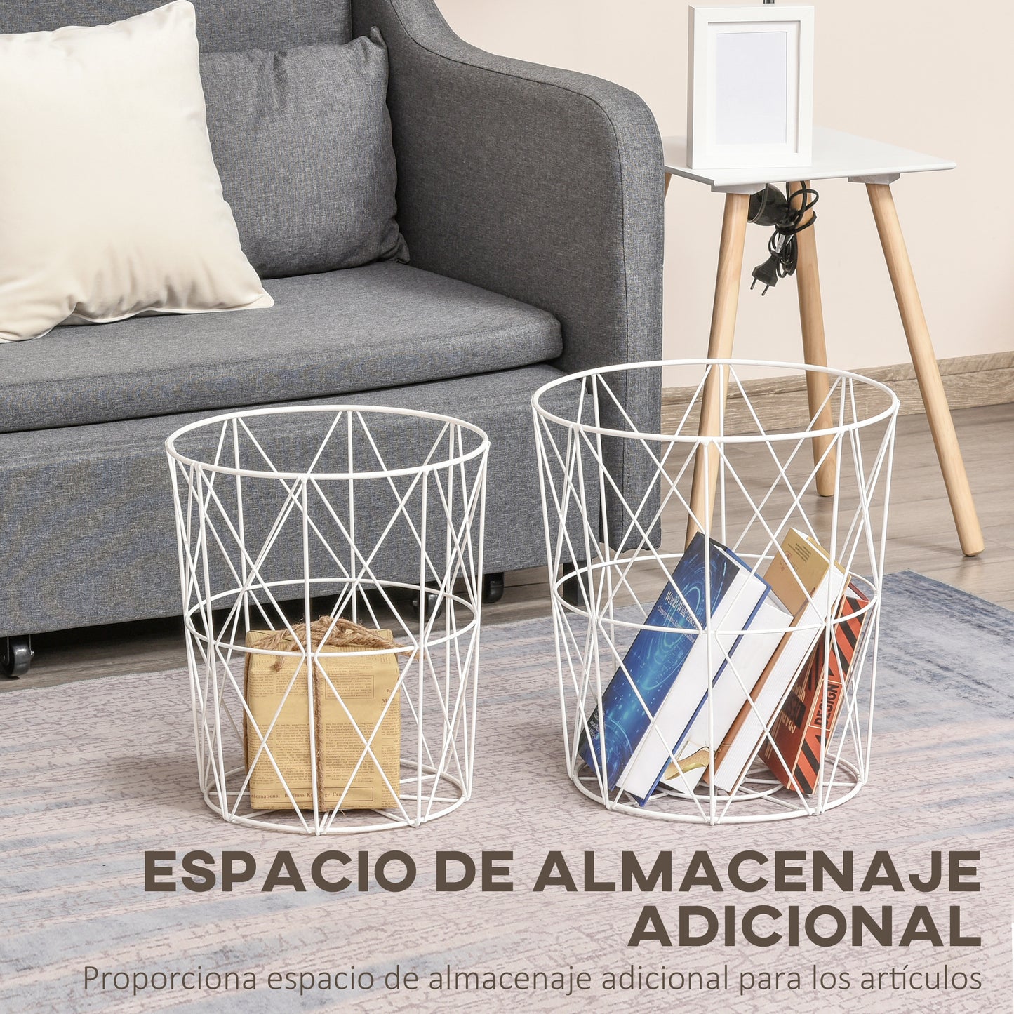 HOMCOM Juego de 2 Mesas Auxiliares de Salón Modernas Mesas de Centro Redondas con Tapa Extraíble y Estructura Metálica para Dormitorios Ø40x45 cm y Ø35x40 cm Blanco