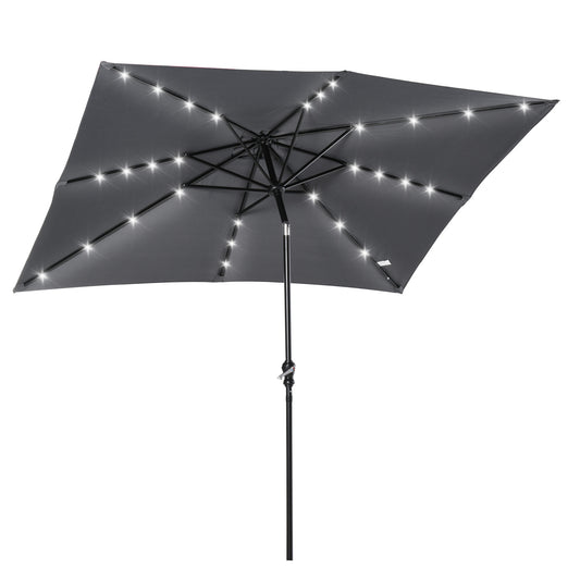 Outsunny Sombrilla de Jardín 268x205x248 cm Parasol de Terraza con Techo Inclinable hasta 45° Luces LED Solares e Impermeable para Patio Balcón Gris Oscuro