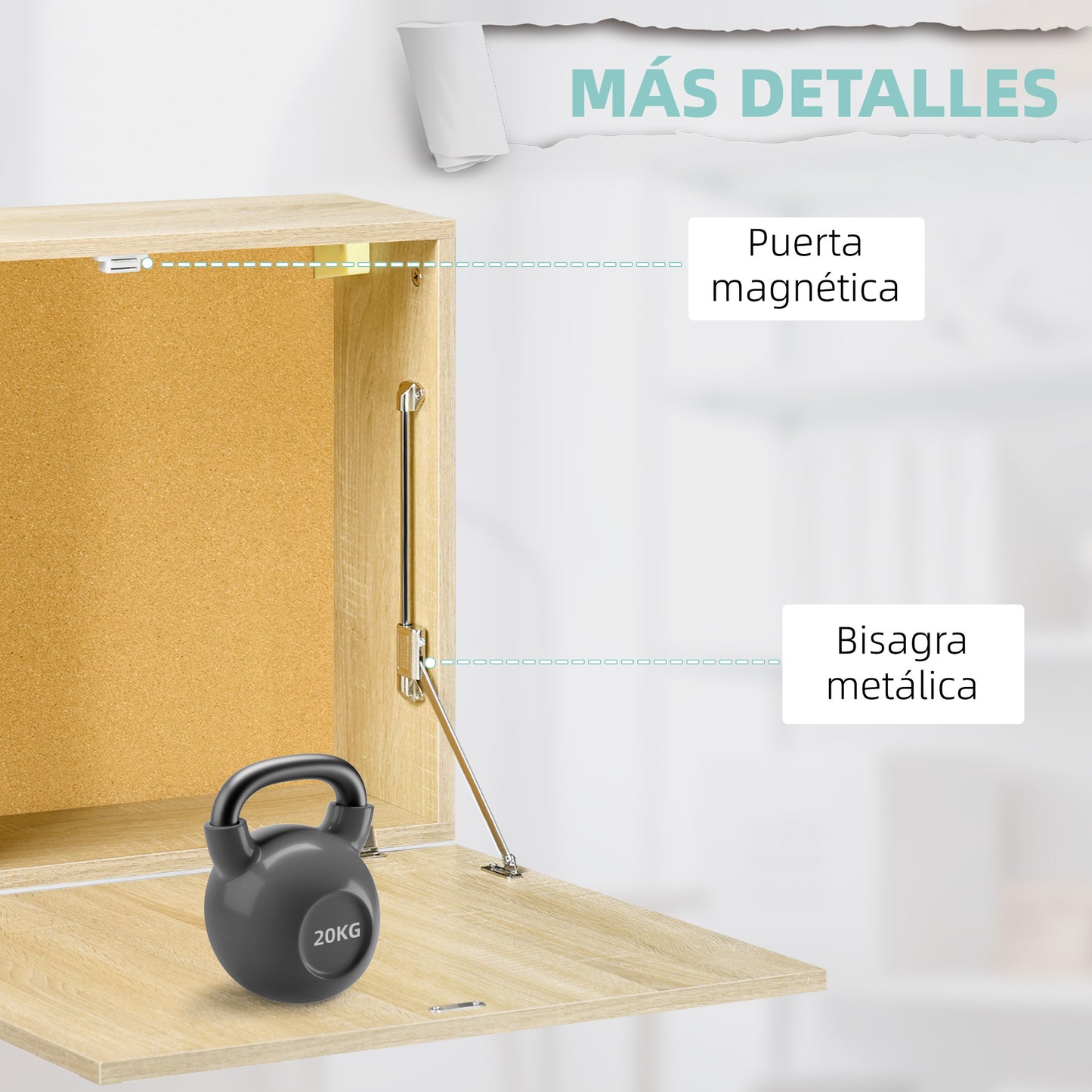 HOMCOM Mesa Plegable de Pared Moderno Escritorio Flotante Multifuncional con Estante de Almacenamiento Carga 40 kg para Dormitorio Salón Oficina 60x20x50 cm Roble