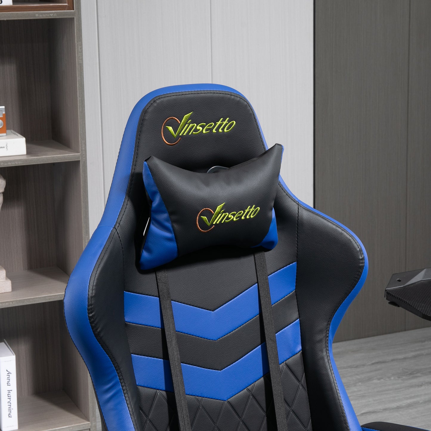 Vinsetto Silla Gaming Silla Gamer Basculante con Altura Ajustable Giratoria Reposacabezas y Lumbar Desmontable Silla de Oficina Estudio Azul