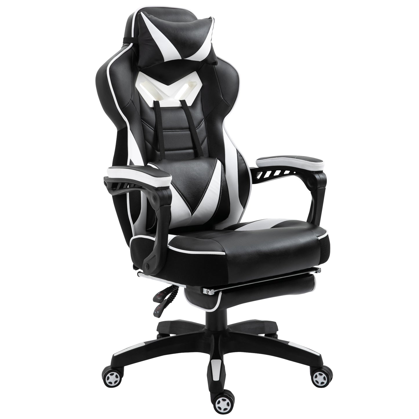 Vinsetto Silla Gaming Ergonómica Silla de Escritorio de Oficina Regulable en Altura Reclinable Respaldo con Reposapiés Reposacabezas Cojín Lumbar Ruedas 65x70x118,5-128,5 cm Blanco