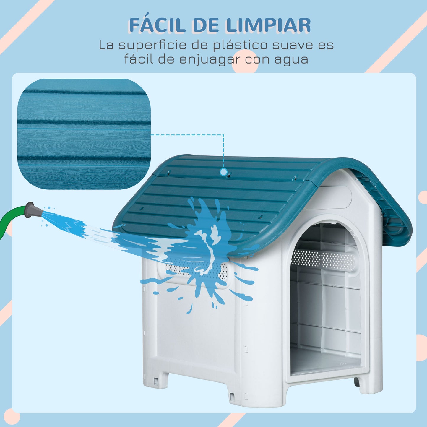 PawHut Caseta para Perros Mini para Uso Interior y Exterior con respiraderos Estilo Cabaña Resistente 59x75x66 cm Azul y Gris