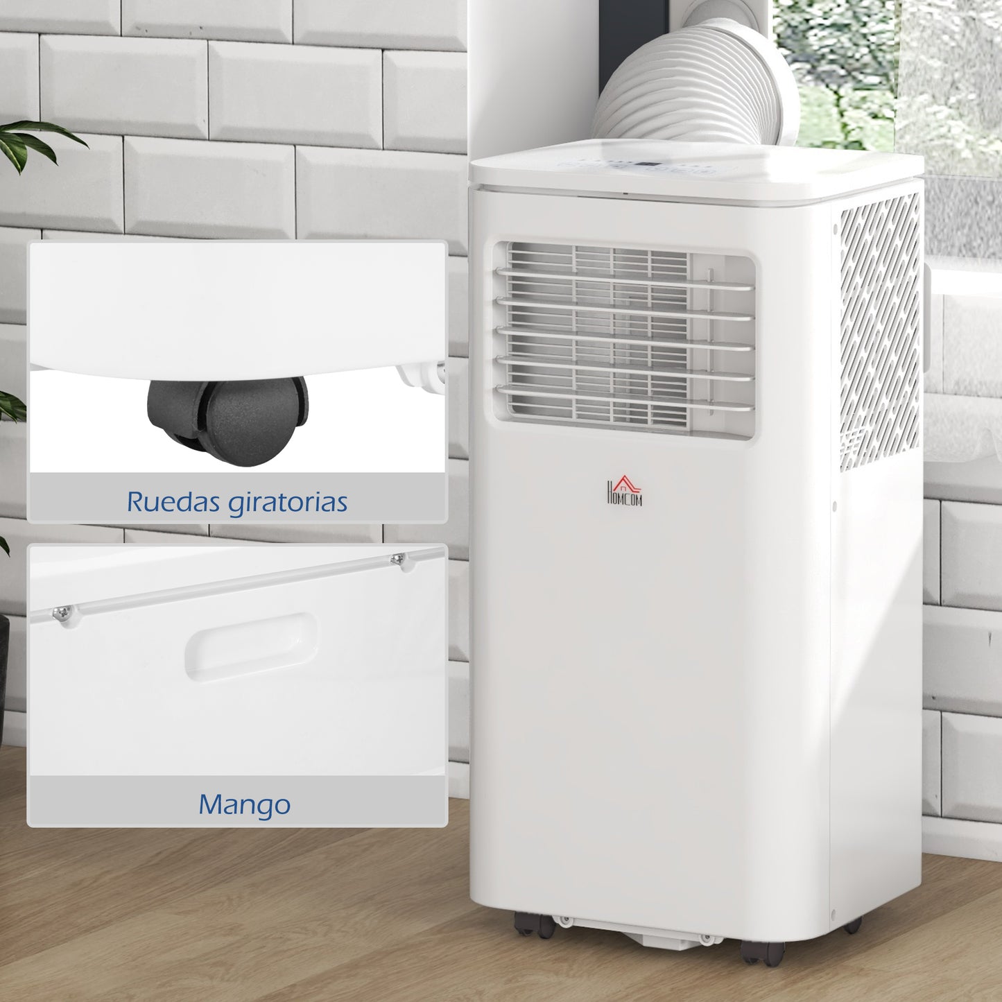 HOMCOM Aire Acondicionado Portátil 7000 BTU 760 W Refrigerador Ventilador Deshumidificador 20 L/día Silencio con Pantalla LED Control Remoto Temporizador para 8-15 m² 30x34x69,4 cm Blanco