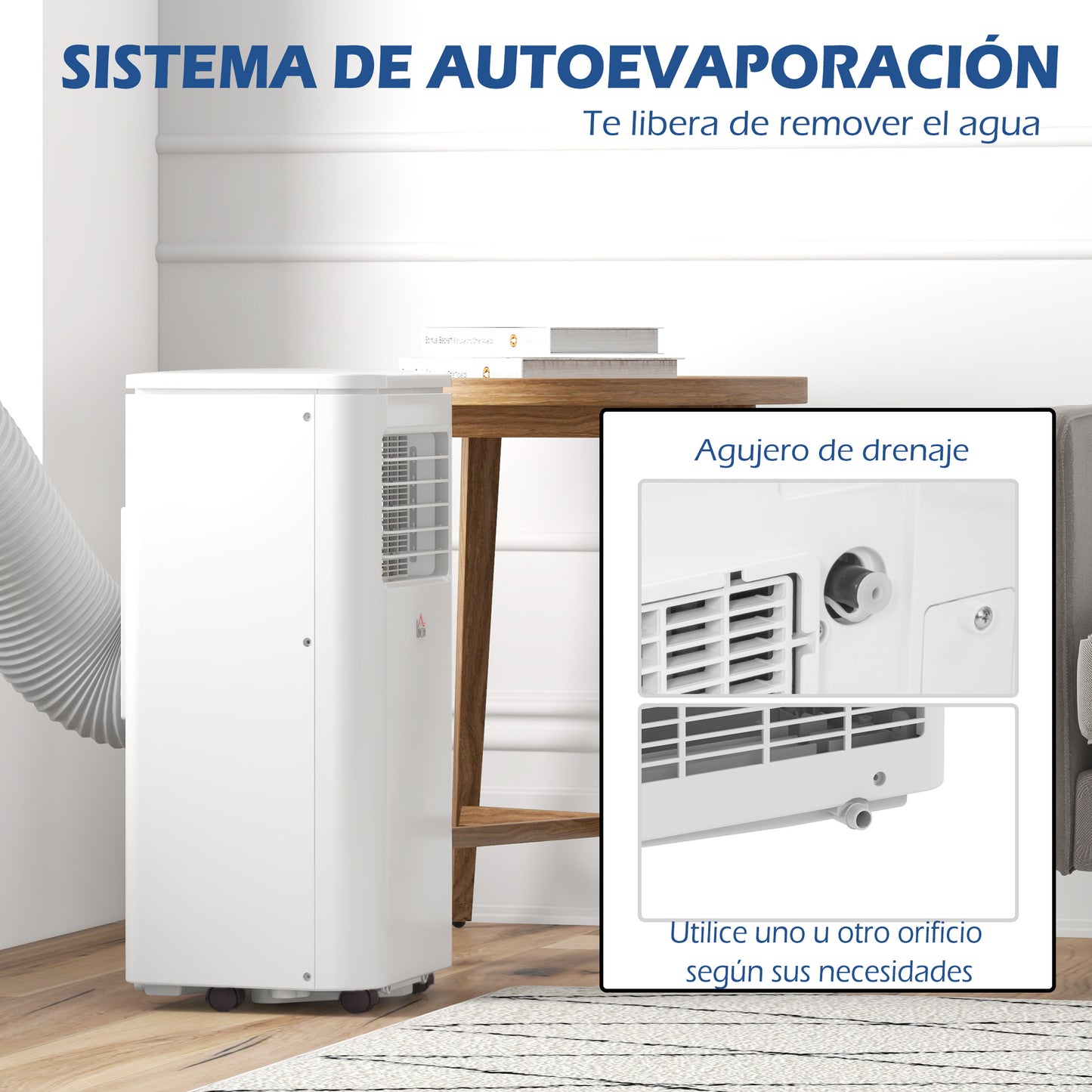 HOMCOM Aire Acondicionado Portátil 7000 BTU 760 W Refrigerador Ventilador Deshumidificador 20 L/día Silencio con Pantalla LED Control Remoto Temporizador para 8-15 m² 30x34x69,4 cm Blanco