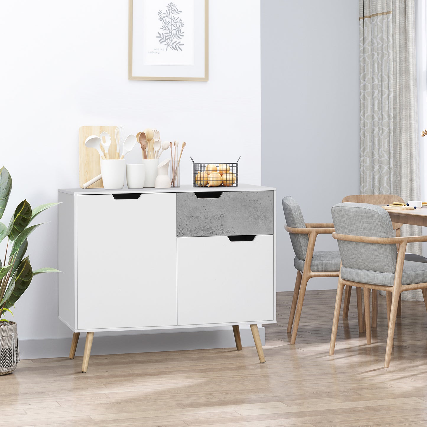 HOMCOM Aparador de Cocina Armario Buffet con 2 Puertas 1 Cajón Armario de Almacenaje para Salón Estudio Dormitorio Estilo Moderno 98x39x81,5 cm Blanco