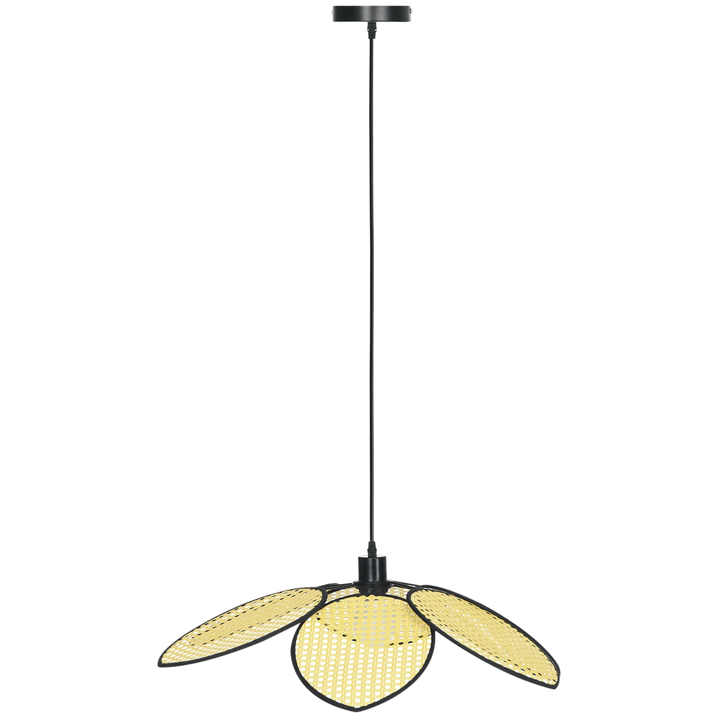 HOMCOM Lámpara Colgante Forma de Flores Lámpara de Techo de Ratán Sintético Iluminación de Techo E27 con Cable Ajustable para Salón Cocina Comedor Ø68x115 cm Natural