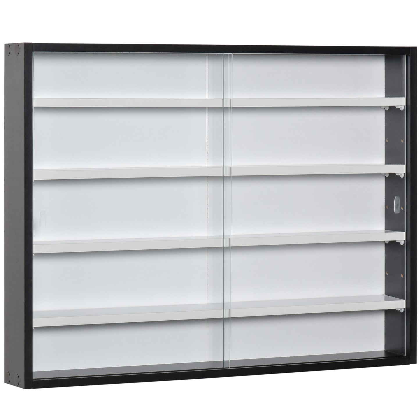 HOMCOM Vitrina Expositora Vitrina de Pared Vitrina de Cristal con Estantes Ajustables y 2 Puertas Correderas de Vidrio para Colecciones Perfumes Figuras de Decoración 80x9,5x60 cm Blanco y Negro