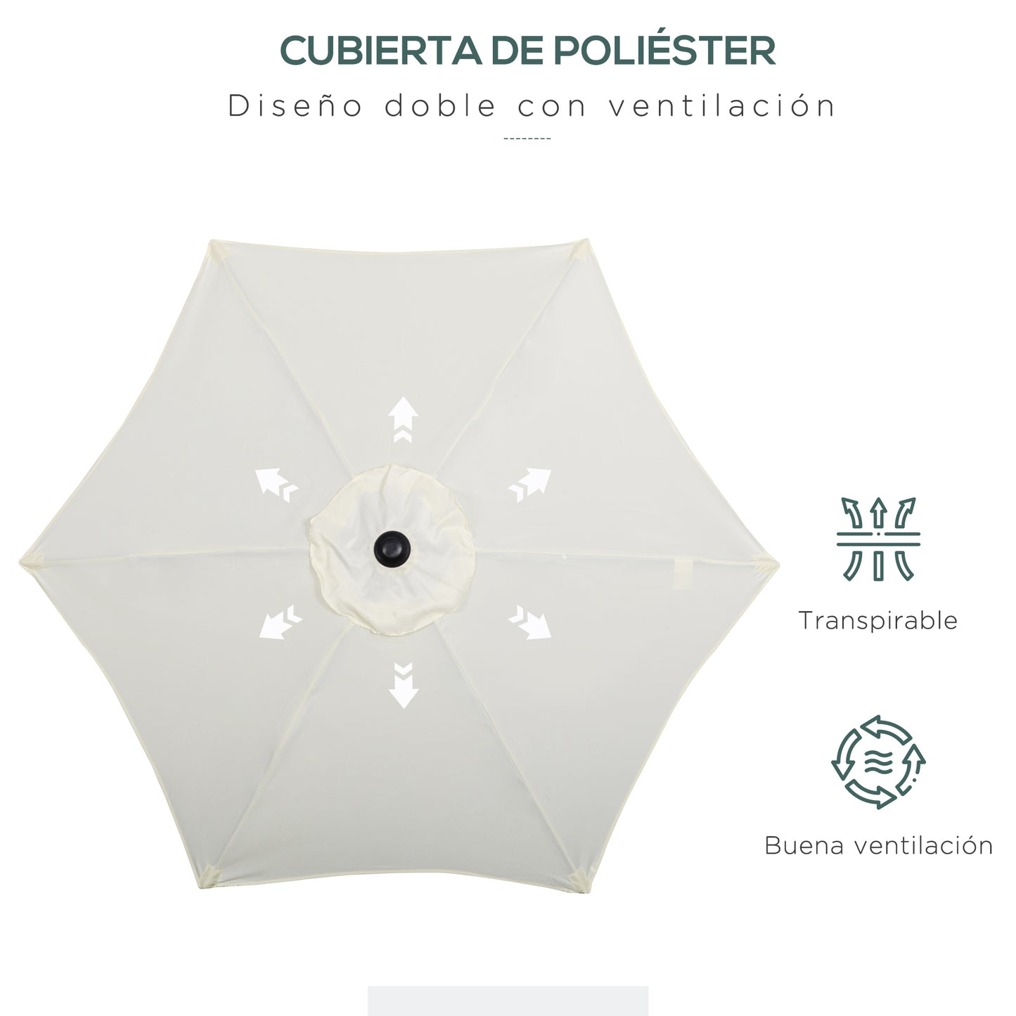 Outsunny Sombrilla de Jardín con Mástil de Aluminio Ø2x2 m Parasol de Terraza con Techo de Ventilación y Poste Desmontable Impermeable para Patio Exterior Beige