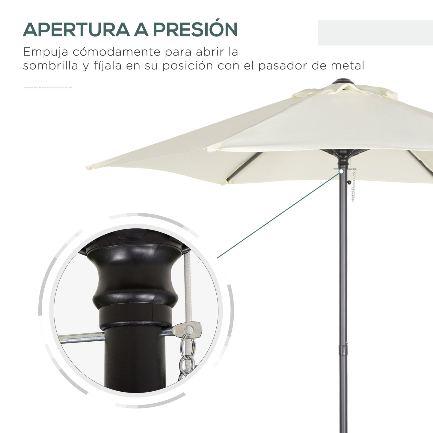 Outsunny Sombrilla de Jardín con Mástil de Aluminio Ø2x2 m Parasol de Terraza con Techo de Ventilación y Poste Desmontable Impermeable para Patio Exterior Beige