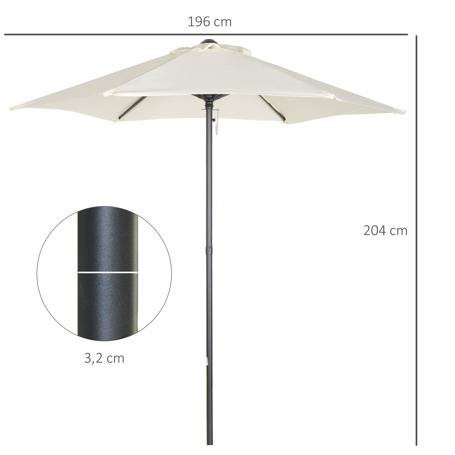 Outsunny Sombrilla de Jardín con Mástil de Aluminio Ø2x2 m Parasol de Terraza con Techo de Ventilación y Poste Desmontable Impermeable para Patio Exterior Beige