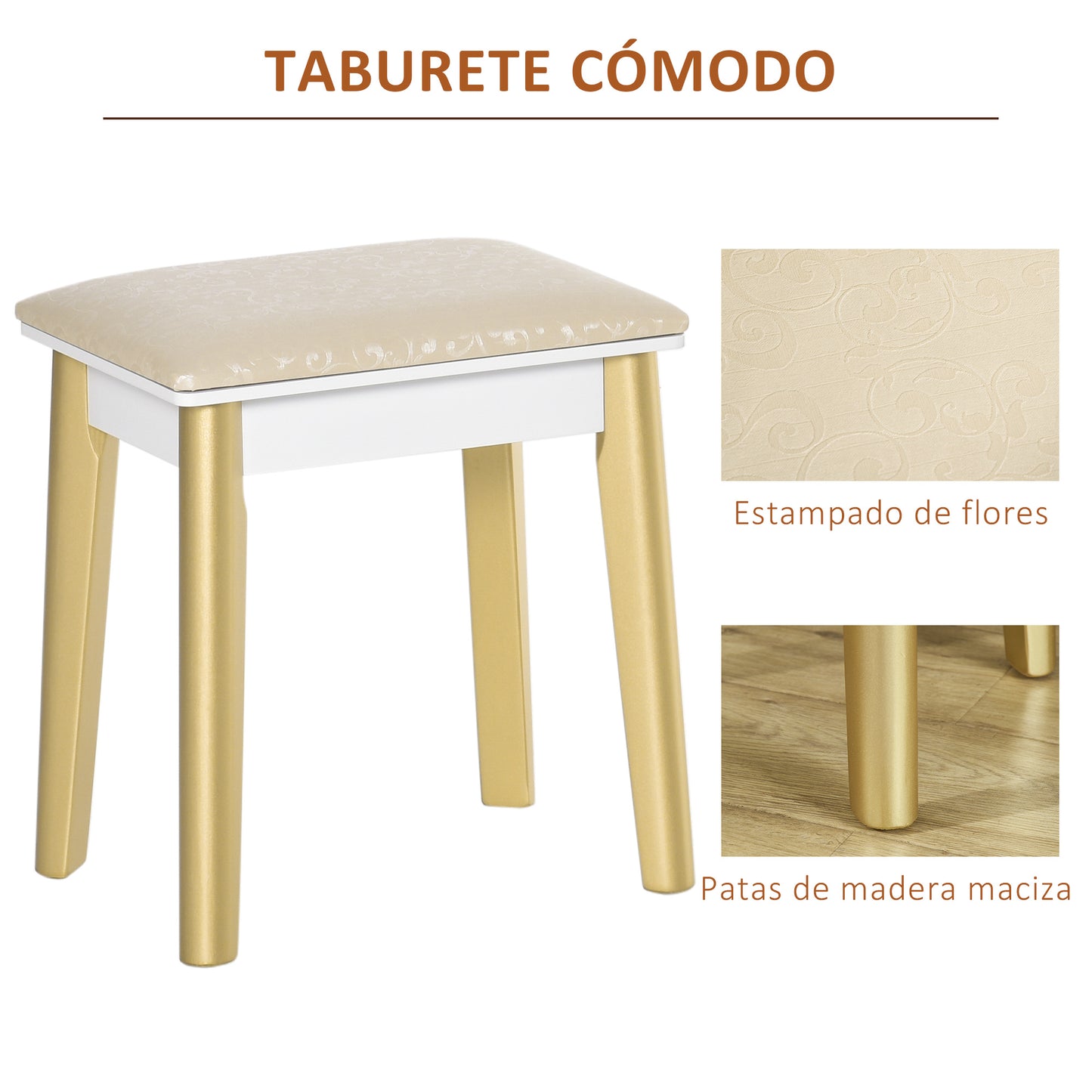 HOMCOM Tocador con Espejo con Luz LED Ajustable y Taburete Juego de Mesa de Maquillaje con 4 Cajones de Almacenaje para Dormitorio 80x40x133 cm Blanco