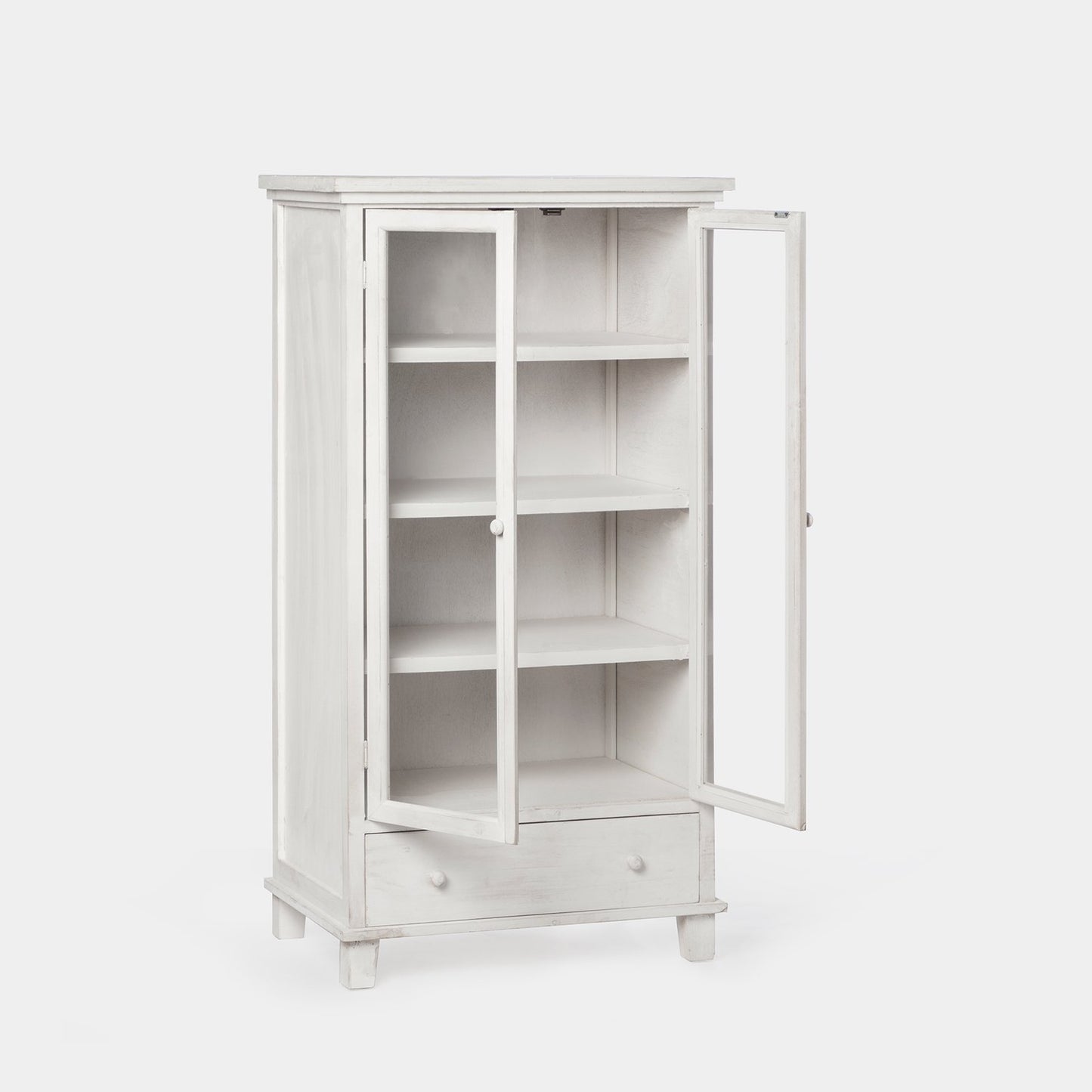 Vitrina en madera reciclada color blanco decapado con puertas de cristal Folk -  Klast