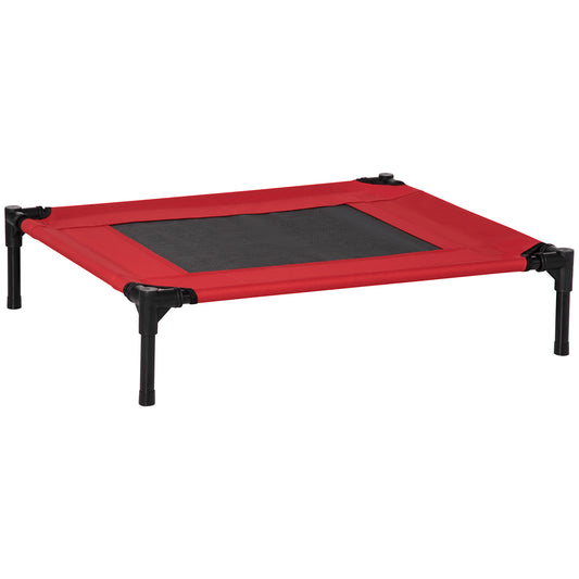 PawHut Cama Elevada para Perros Gatos Portátil Cama para Mascotas con Zona de Malla Transpirable y Tela Oxford para Interior Exterior 76x61x18 cm Rojo