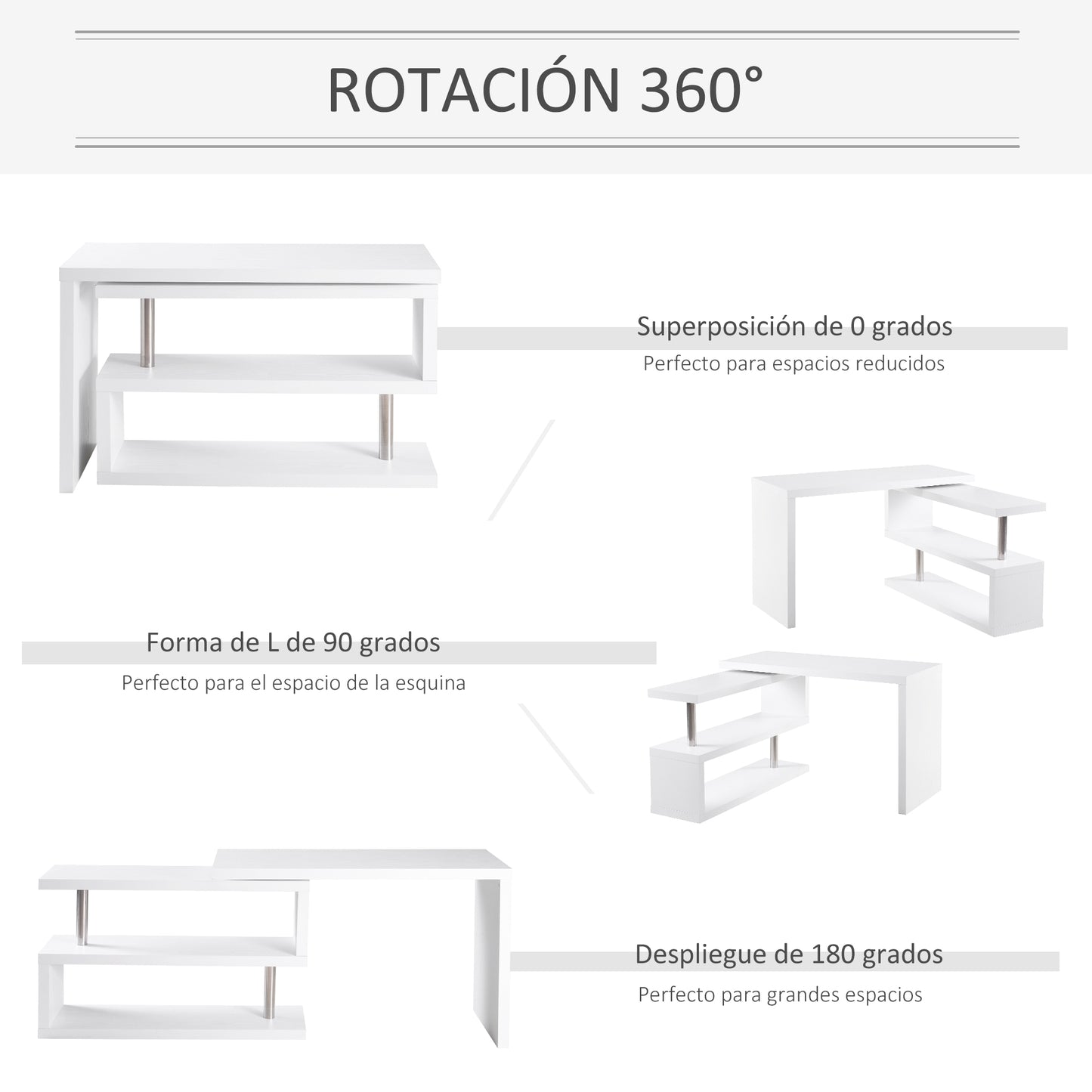 HOMCOM Escritorio Esquinero Giratorio Escritorio en L con Estantería Mesa de Escritorio con Estantes para Oficina Estudio 192x50x76,1 cm Blanco