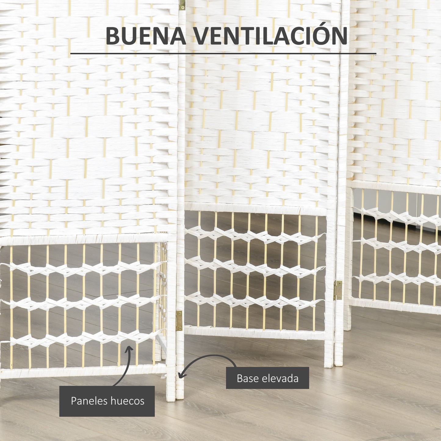 HOMCOM Biombo de 6 Paneles Separador de Ambientes Plegable 242x170 cm Divisor de Habitación de Fibra de Papel Decoración Elegante para Dormitorio Salón Blanco