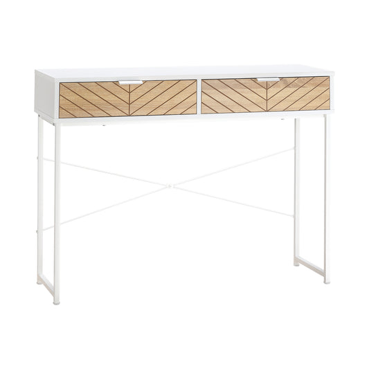 HOMCOM Mesa de Consola 100x30x75 cm Mesa de Entrada con 2 Cajones de Almacenamiento y Marco de Metal Mueble Recibidor Moderno para Pasillo Salón Blanco