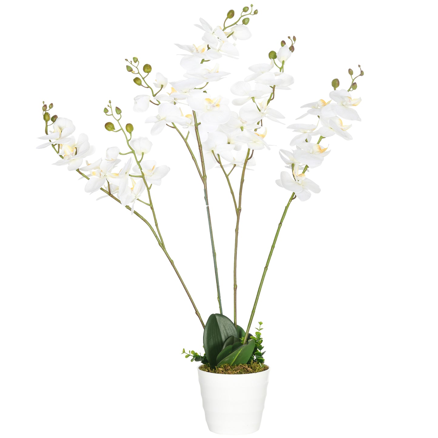 HOMCOM Planta Artificial de Orquídeas con Maceta Orquídea de Flores Falsa Phalaenopsis Artificiales para Decoración del Hogar Centro de Mesa Boda Ø16,5x75 cm Blanco