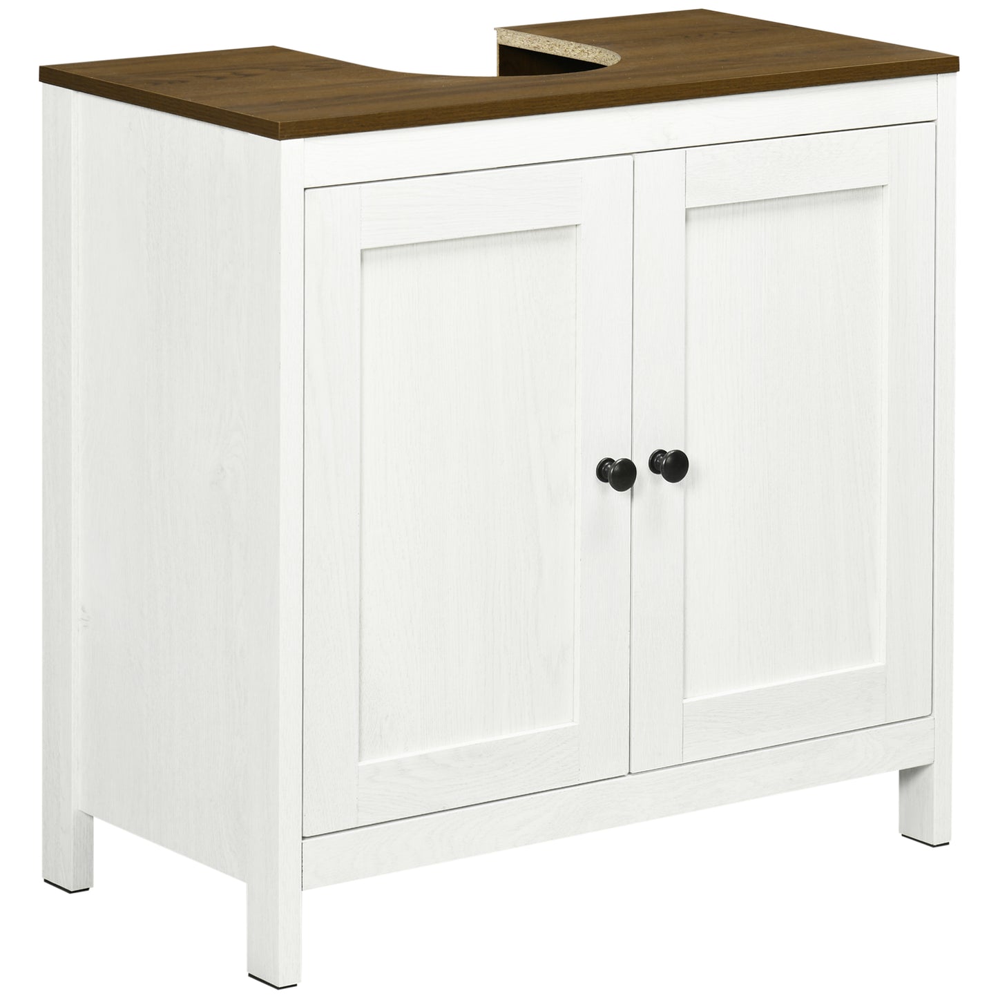 kleankin Mueble para Debajo del Lavabo Armario Bajo Lavabo de Madera con 2 Puertas y Estante Ajustable Armario de Baño de Suelo Moderno 60x30x60 cm Blanco