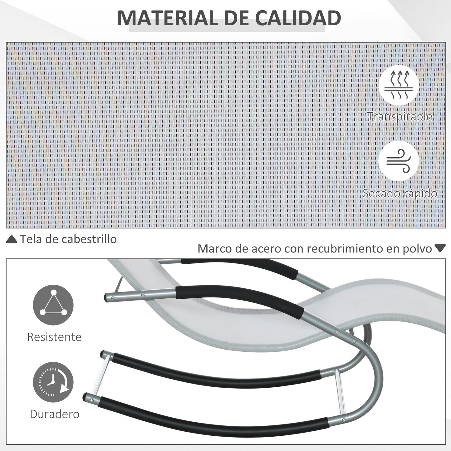 Outsunny Mecedora de Jardín Tumbona Mecedora con Reposacabezas Reposabrazos y Marco Metálico Carga 120 kg para Playa Patio Terraza 63x144x84 cm Gris