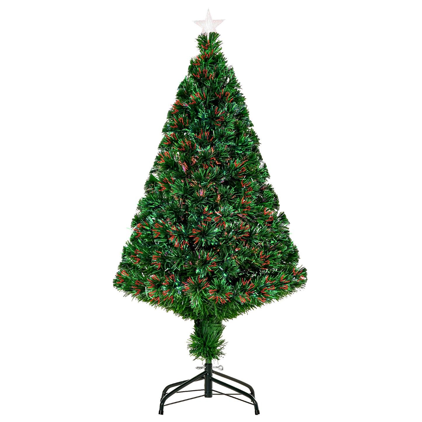 HOMCOM Árbol de Navidad 120cm Artificial Árboles de Abeto con Soporte Fibra Óptica Brillante Multicolor Ignífugo