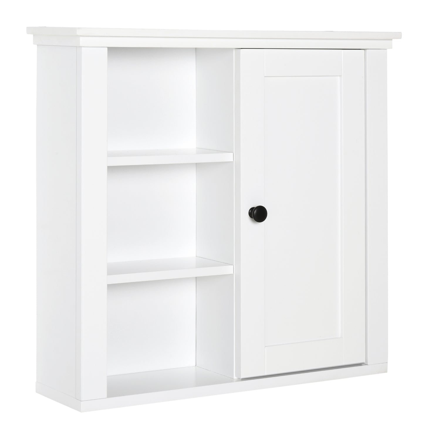 HOMCOM Armario de Baño de Pared Multifuncional Gabinete para Ahorro de Espacio con 3 Niveles Abiertos 1 Puerta Estante Ajustable Antivuelco 53x14,5x50,5 cm Blanco