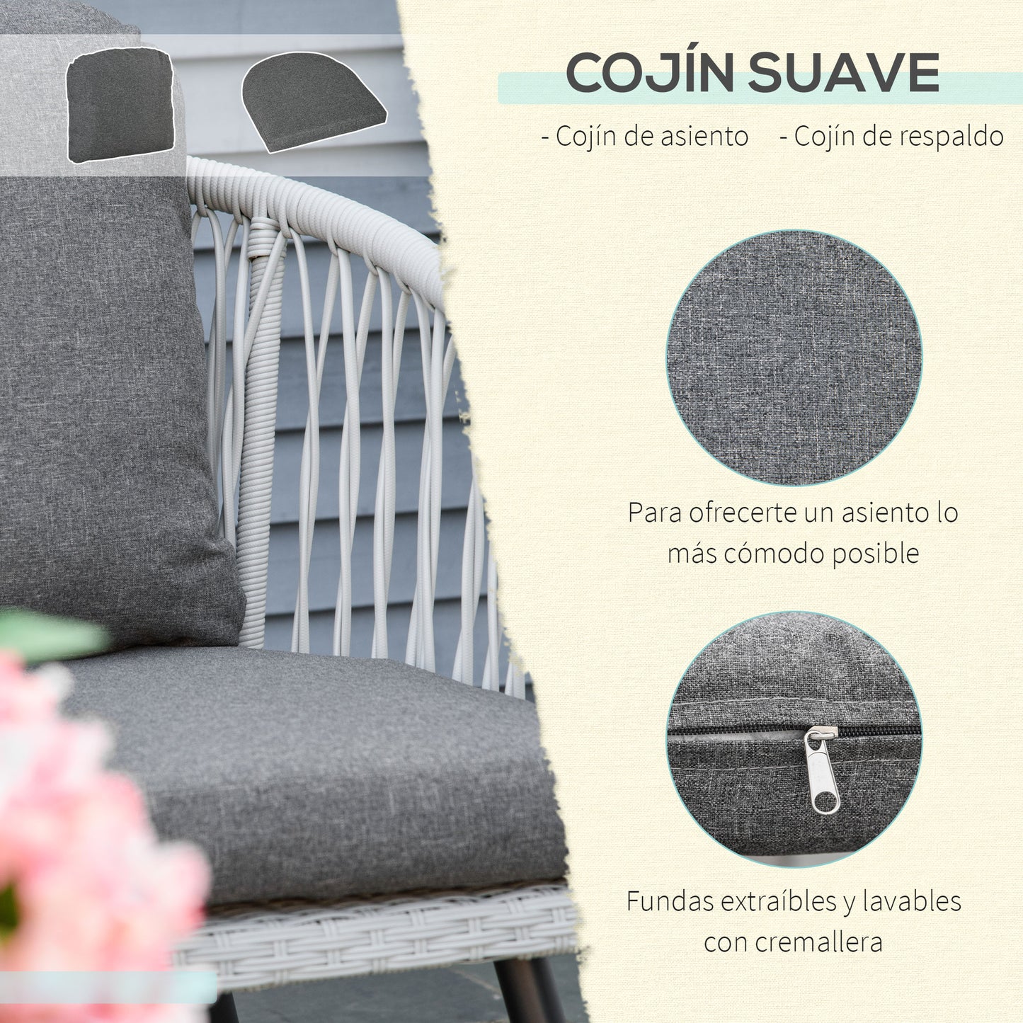 Outsunny Conjunto de Muebles de Ratán y Aluminio Juego de Muebles de Jardín 4 Piezas Mesa de Café Sofá de 3 Plazas y 2 Sillones con Cojines para Terraza Exterior Gris