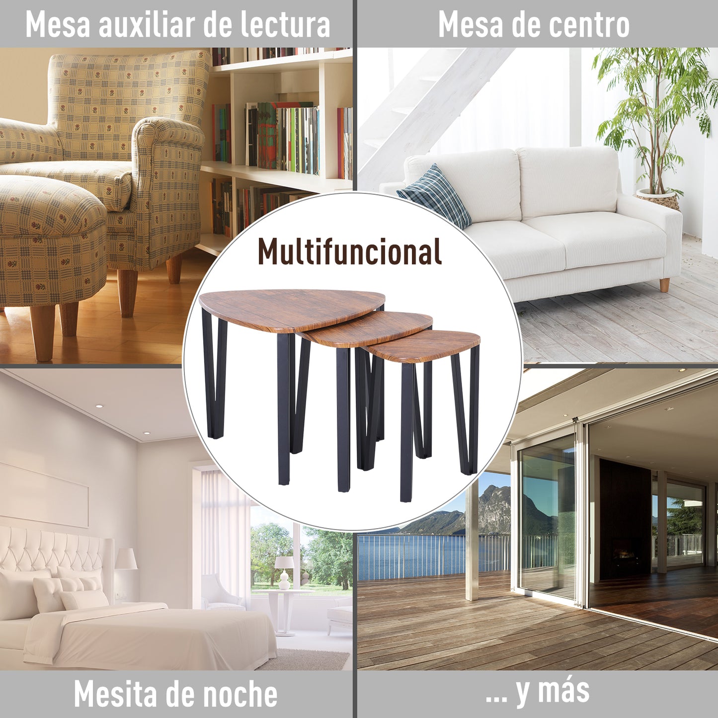 HOMCOM 3 Mesitas de Café Mesa de Centro Minimalista Patas de Acero con Funda de Plástico Mesa Nido para Salón Sofá 56x54.2x45.4cm