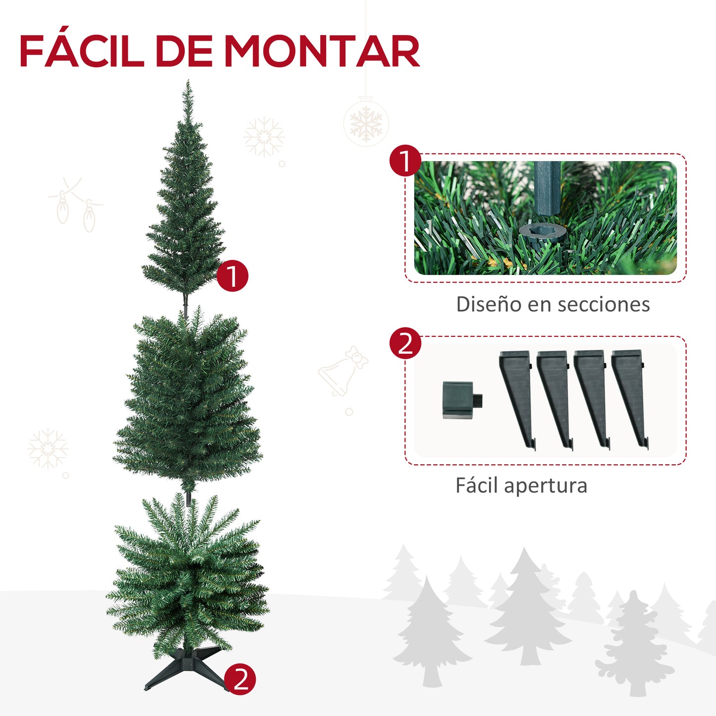 HOMCOM Árbol de Navidad Artificial 180 cm Ignífugo con 390 Puntas de Rama PVC y Soporte de Metal Decoración Navideña para Interiores Fácil de Montar Verde