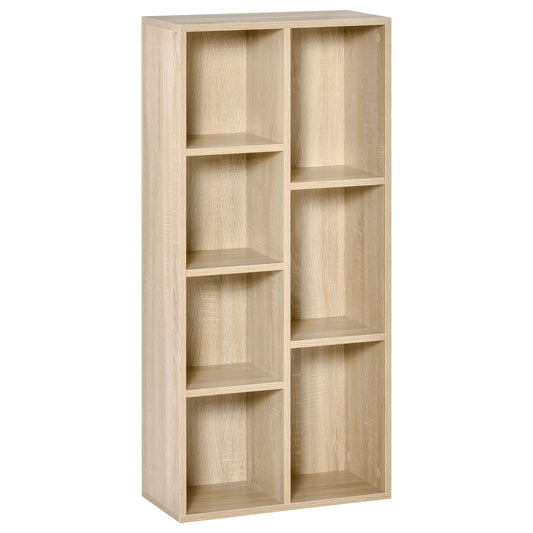 HOMCOM Estantería para Libros Librería de Madera con 7 Compartimentos de Almacenaje Plantas Archivos para Sala de Estar Dormitorio Oficina 50x24x106 cm Roble