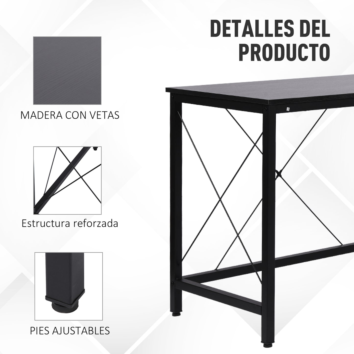 HOMCOM Escritorio en Forma de L Escritorio Esquinero Moderno con Marco de Acero Carga 70 kg para Oficina Hogar Estudio 150x150x76 cm Negro