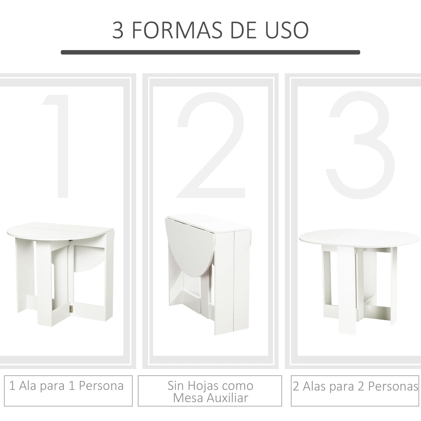 HOMCOM Mesa de Comedor Plegable con 2 Alas Abatibles Mesa Auxiliar de Madera para Cocina Salón 104x76x73,7 cm Blanco