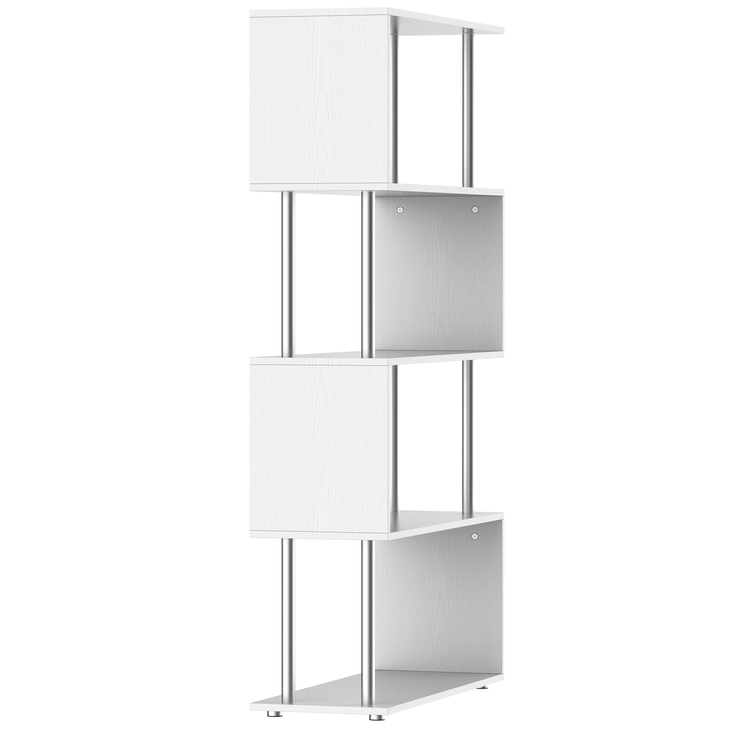 HOMCOM Librería en Forma S Estantería para Libros de 4 Niveles Mueble Estantería para Salón Oficina Estudio 80x30x145 cm Blanco