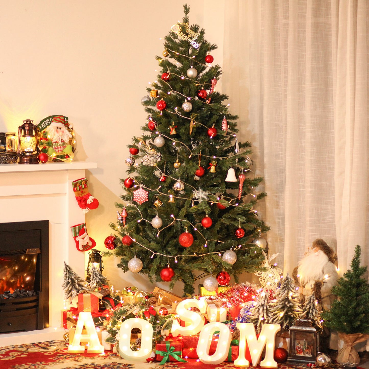 HOMCOM Árbol de Navidad Ø90x180 cm Artificial con 696 Ramas PE Tridente y PVC Individual y Base Plegable Árbol Navideño Decorativo Exteriores Interiores Verde