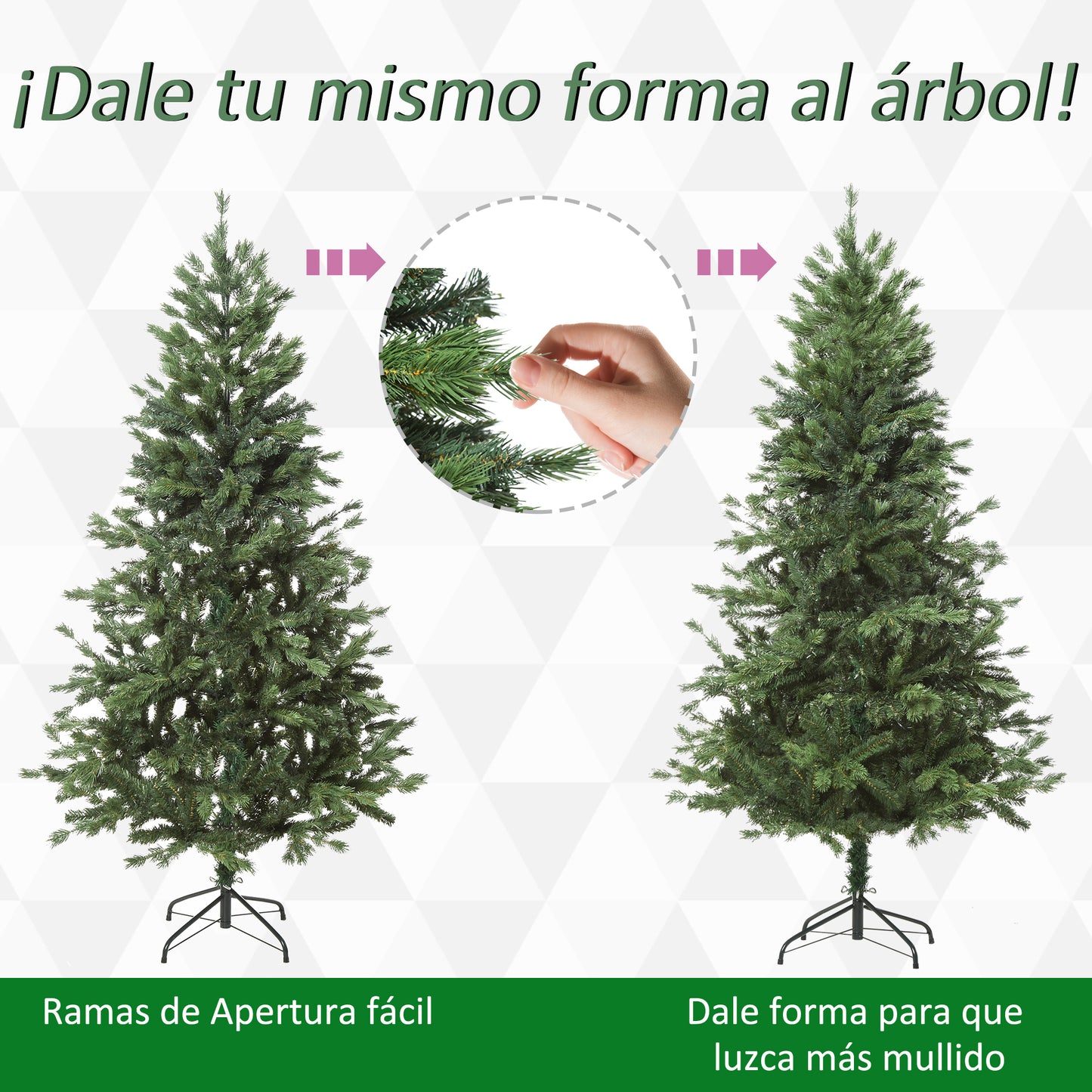 HOMCOM Árbol de Navidad Ø90x180 cm Artificial con 696 Ramas PE Tridente y PVC Individual y Base Plegable Árbol Navideño Decorativo Exteriores Interiores Verde