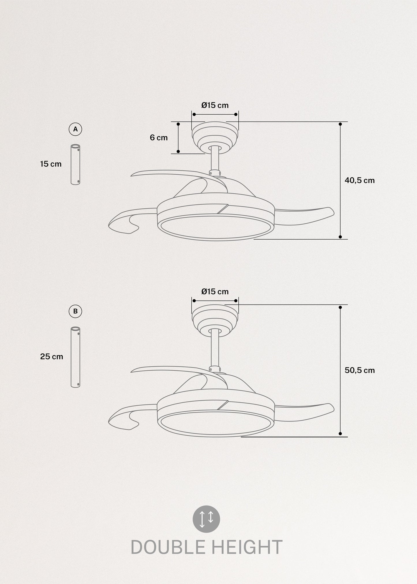 WIND CLEAR - Ventilador de techo 40W silencioso Ø108cm aspas retráctiles con luz LED de 36W