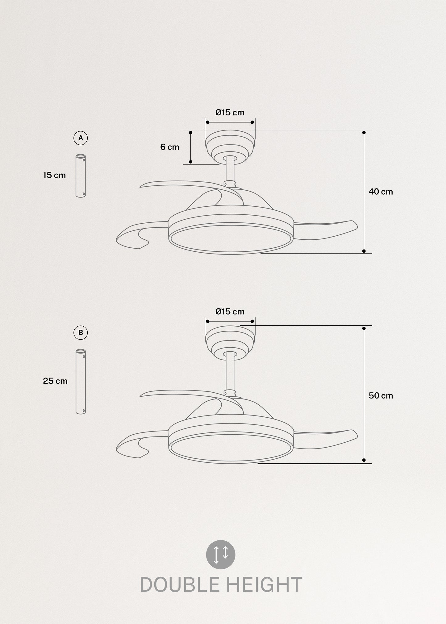 WIND CLEAR - Ventilador de techo 40W silencioso Ø108cm aspas retráctiles con luz LED de 36W