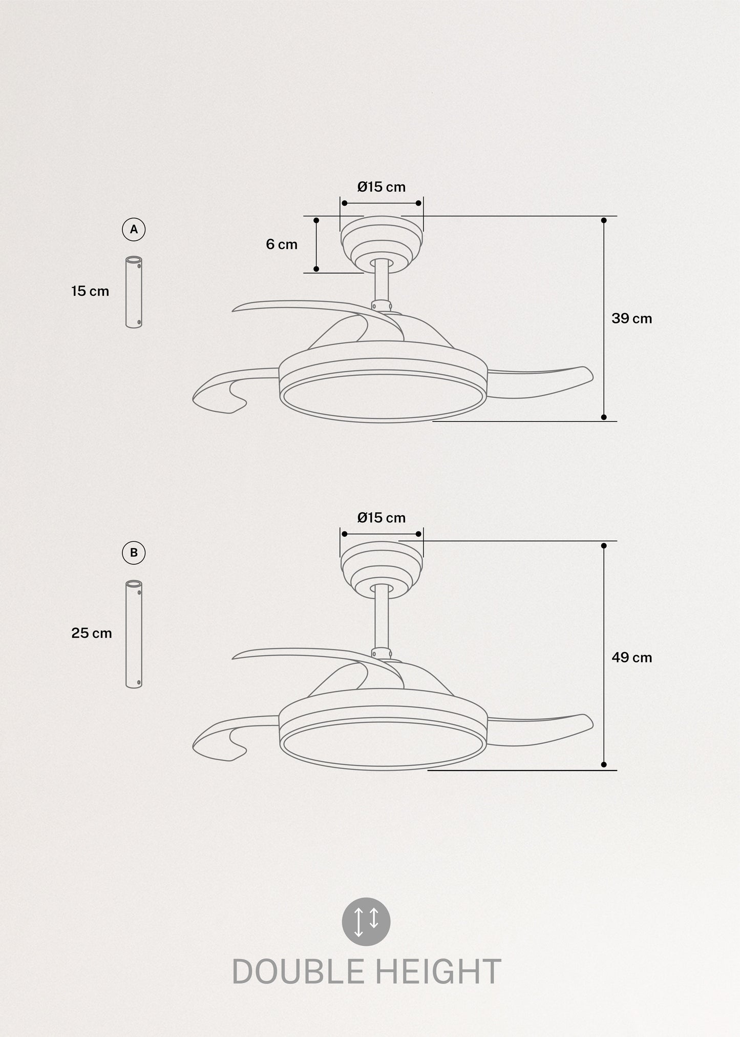 WIND CLEAR - Ventilador de techo 40W silencioso Ø108cm aspas retráctiles con luz LED de 36W